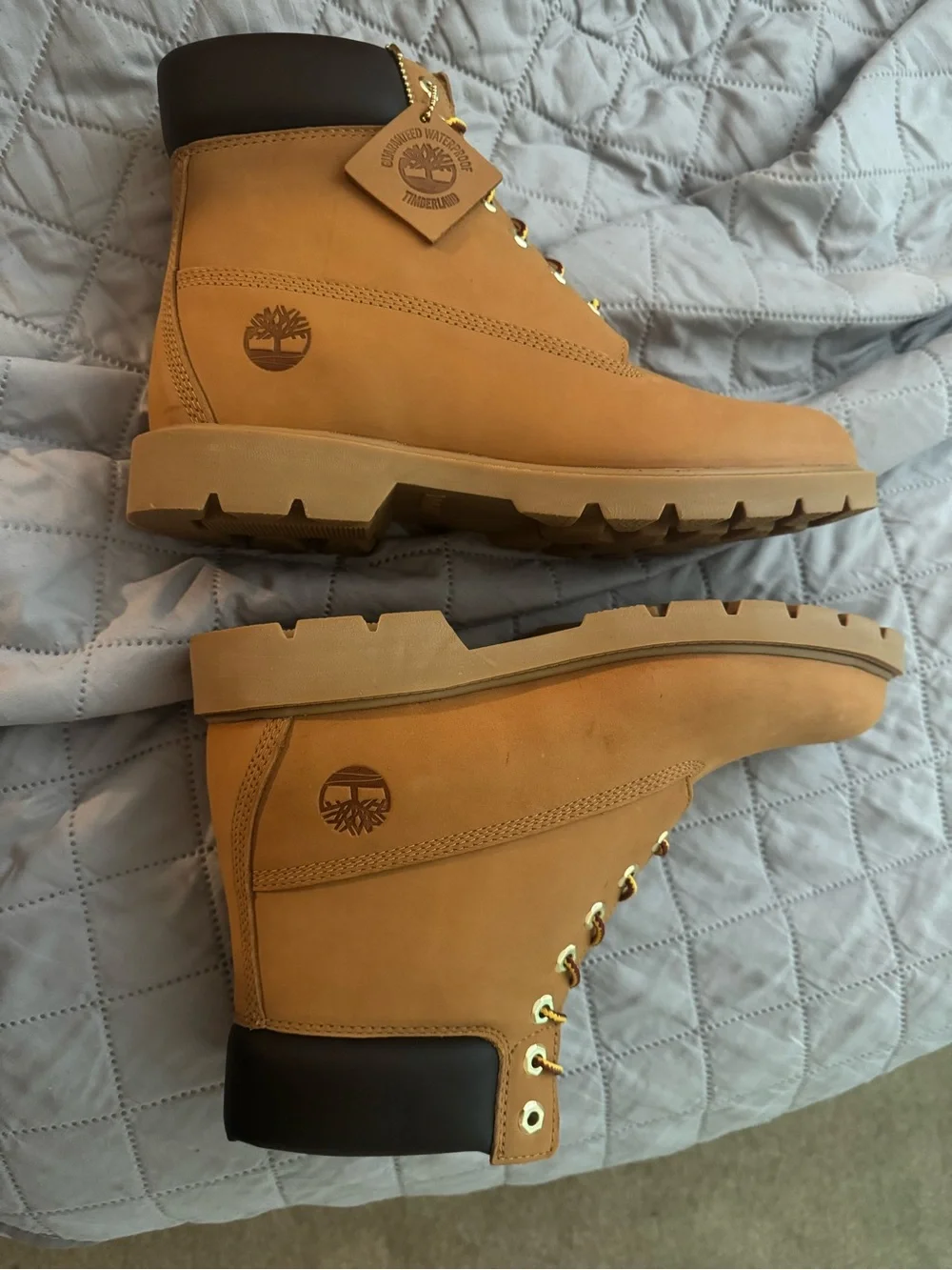 Timberland Brown and White Shoe Box with Logo and Size Label